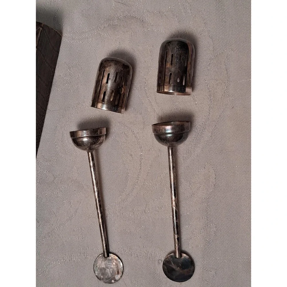 Silverplate Tea Cup Holders & Strainers Set in Box